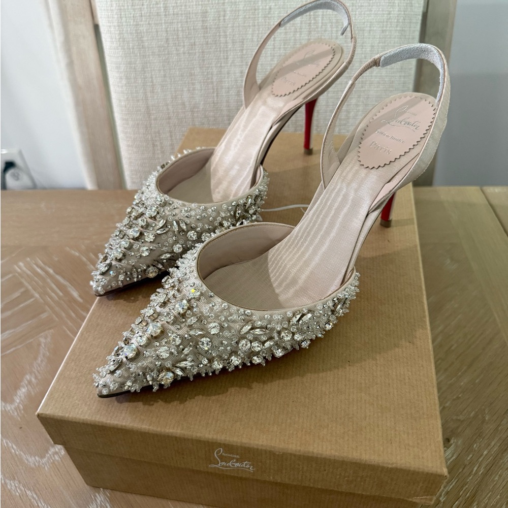 Christian Louboutin Elegant Crystal Embellished Slingback Heels